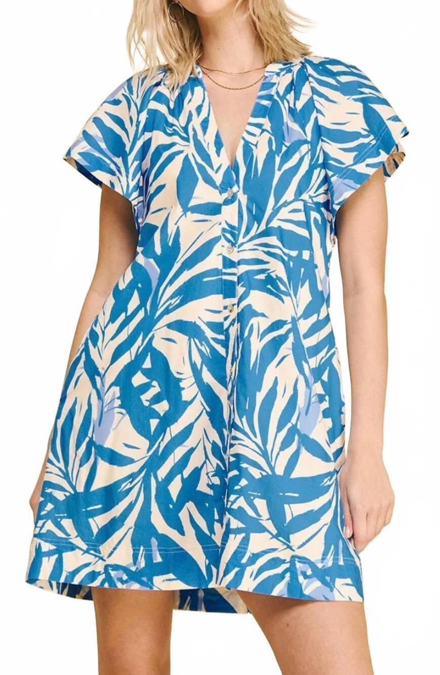 NEW PINCH botanical tunic dress in blue/ ivory
